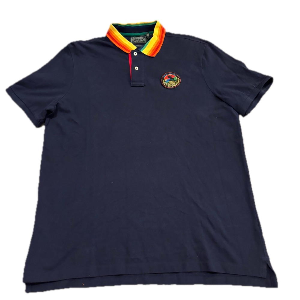 Polo Country Ralph Lauren Mens Navy Rainbow Collar Polo Sportsman Shirt Large